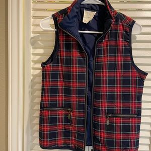 VEST.  Red, navy, green plaid.  XS. Never worn